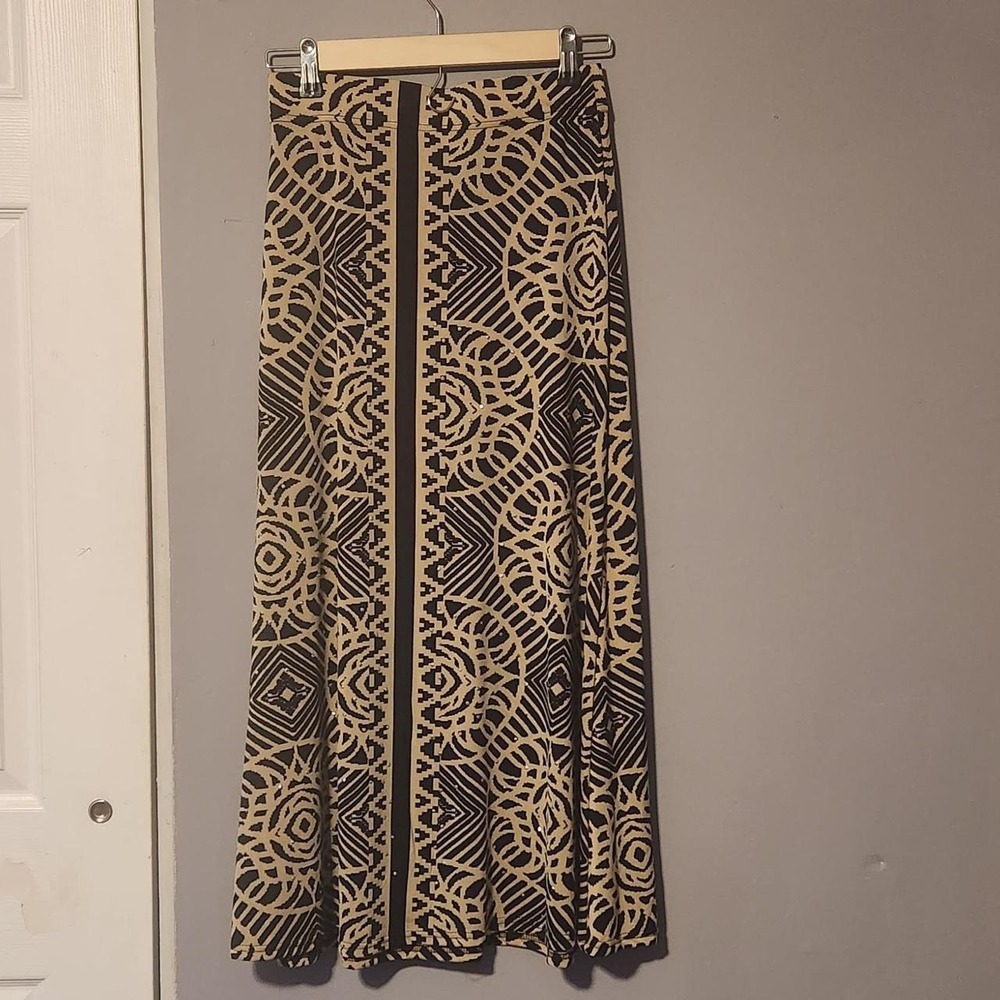 Metrowear Cream Black Geometric Tribal Print Rhinestone Maxi Skirt Petite Small